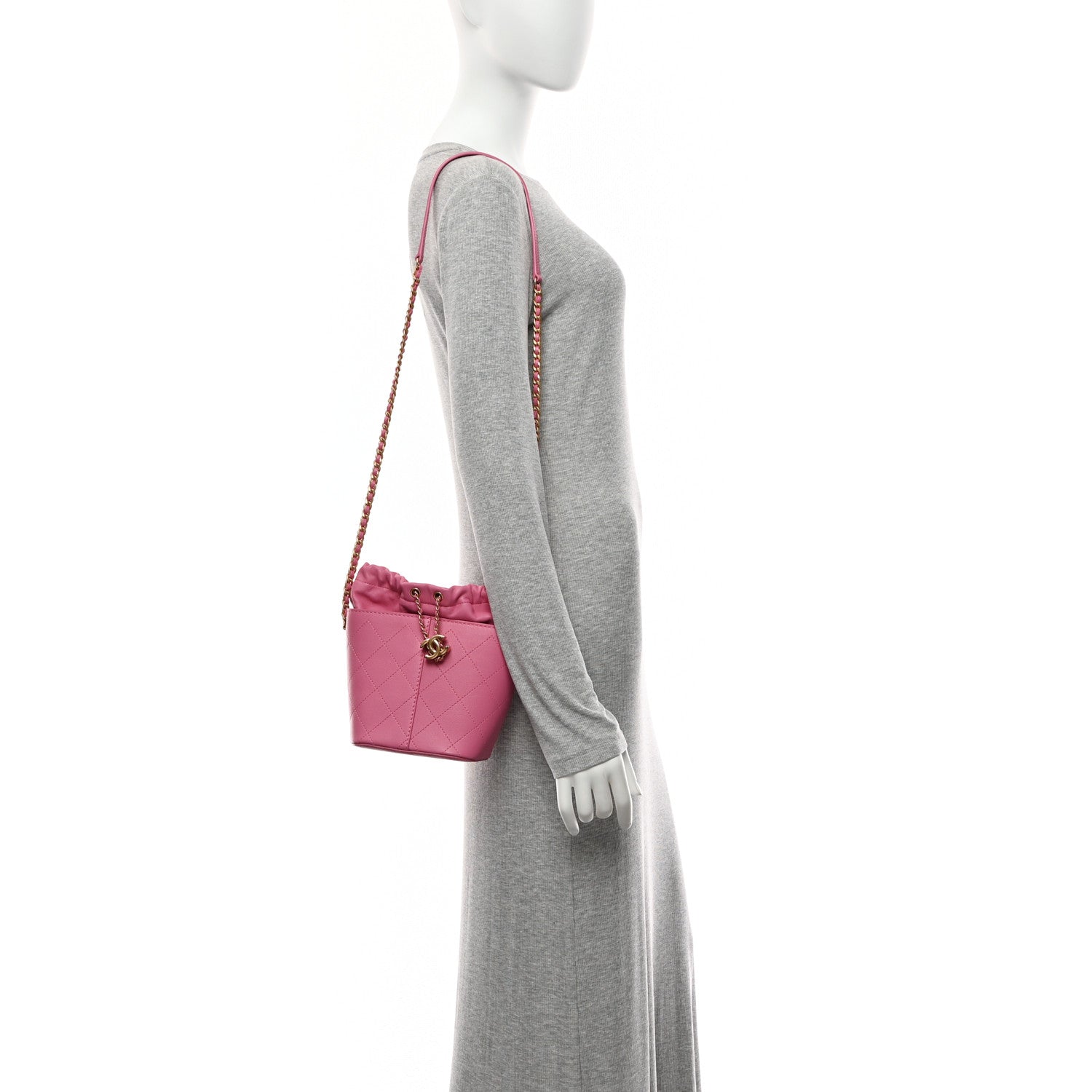 Chanel Calfskin Small CC Chain Bucket Drawstring Bag Pink 2 of 10