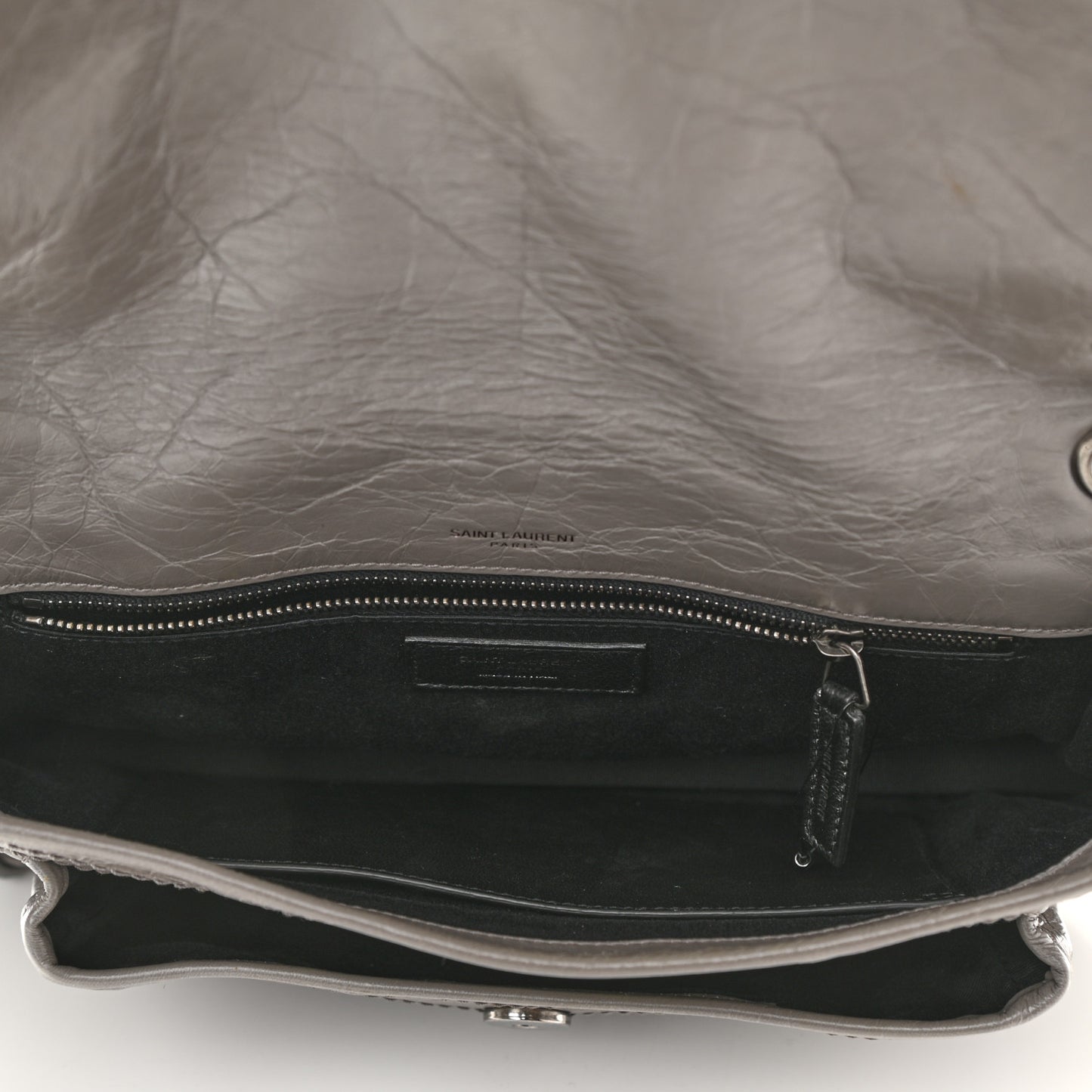 Crinkled Calfskin Matelasse Monogram Medium Niki Chain Satchel Fog