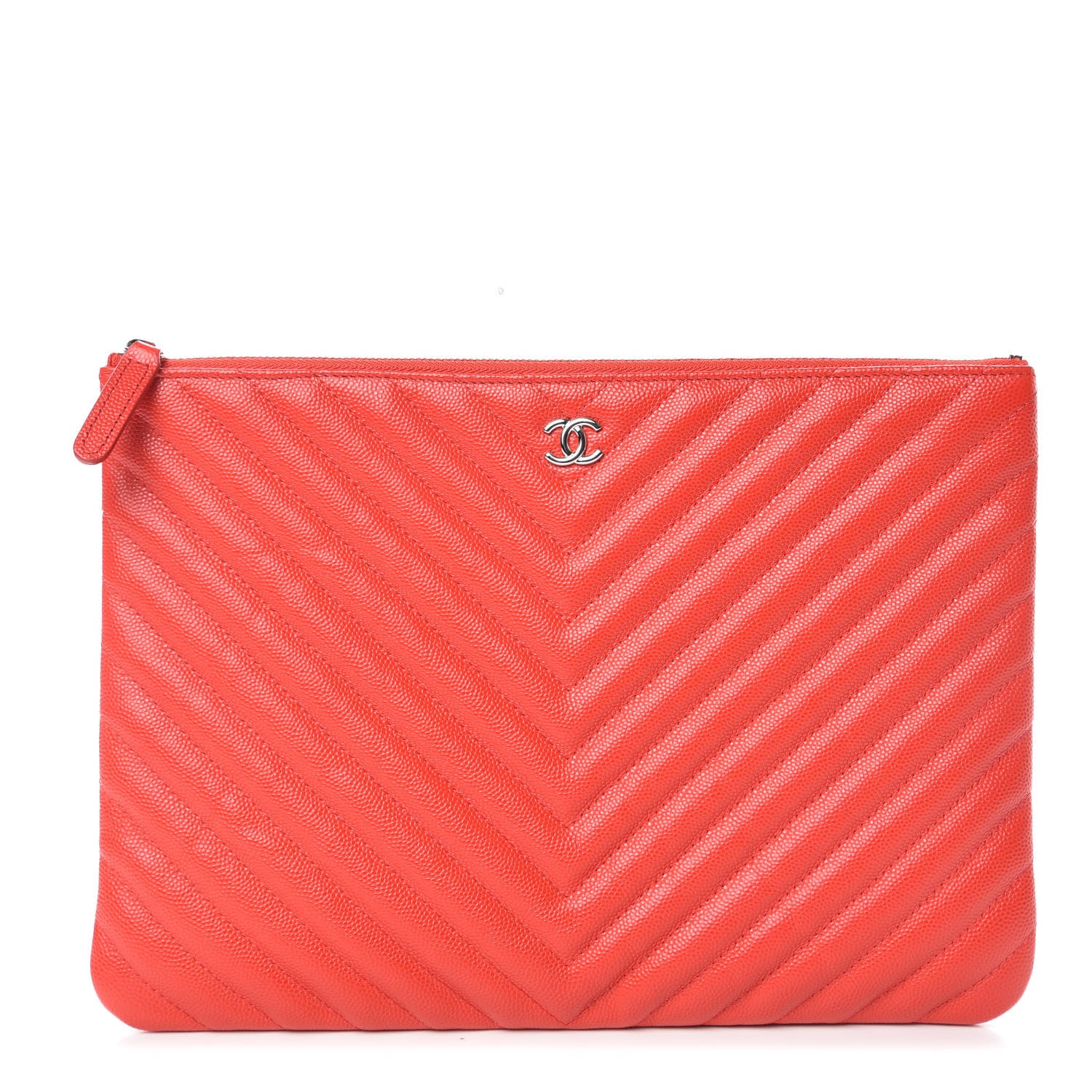 Chanel Caviar Chevron Quilted Medium Cosmetic Case Red 1 of 9
