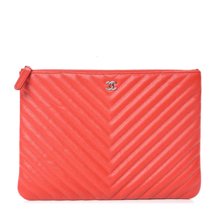 Chanel Caviar Chevron Quilted Medium Cosmetic Case Red 1 of 9