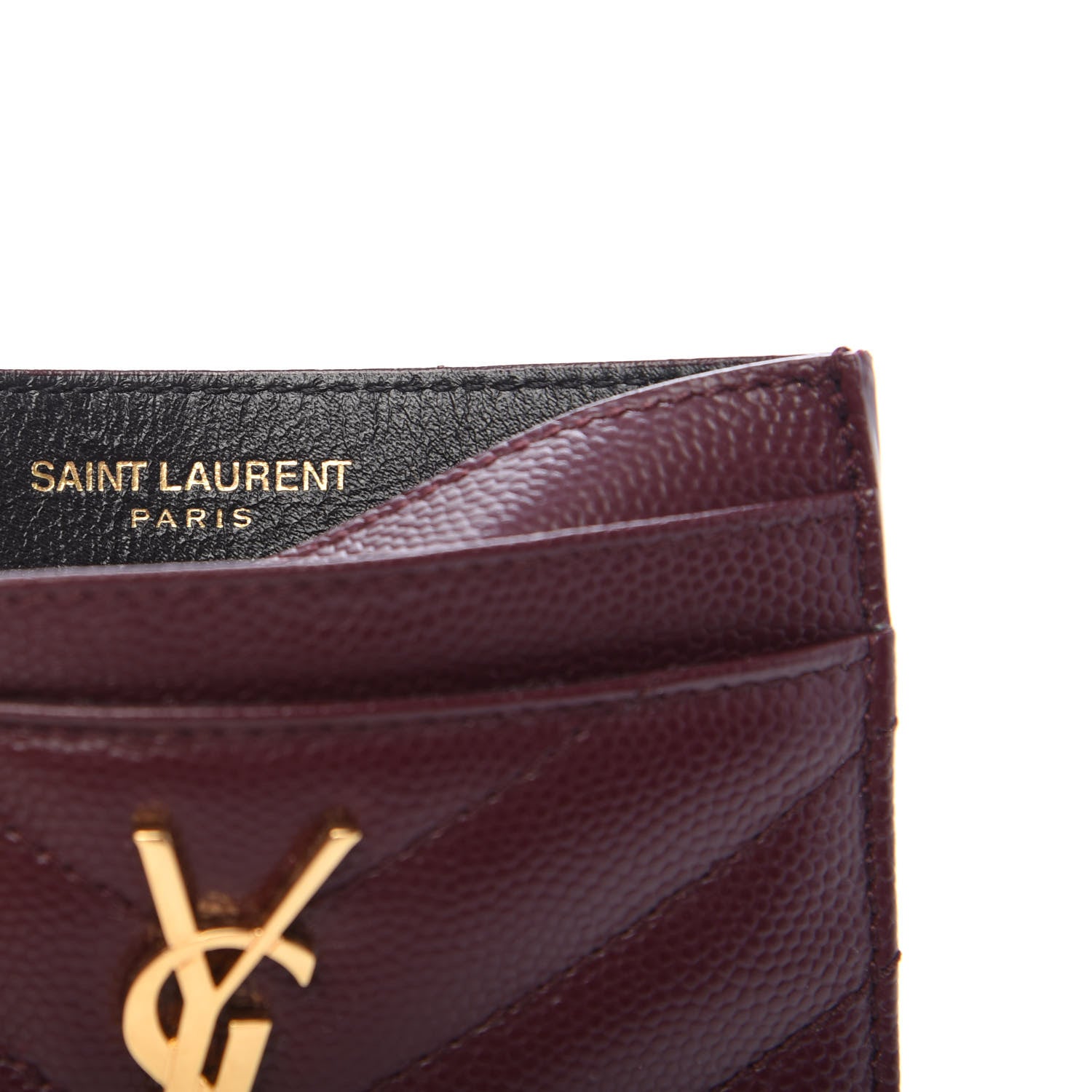 Saint Laurent Grain De Poudre Matelasse Chevron Monogram Credit Card Case Rouge Legion 6 of 7