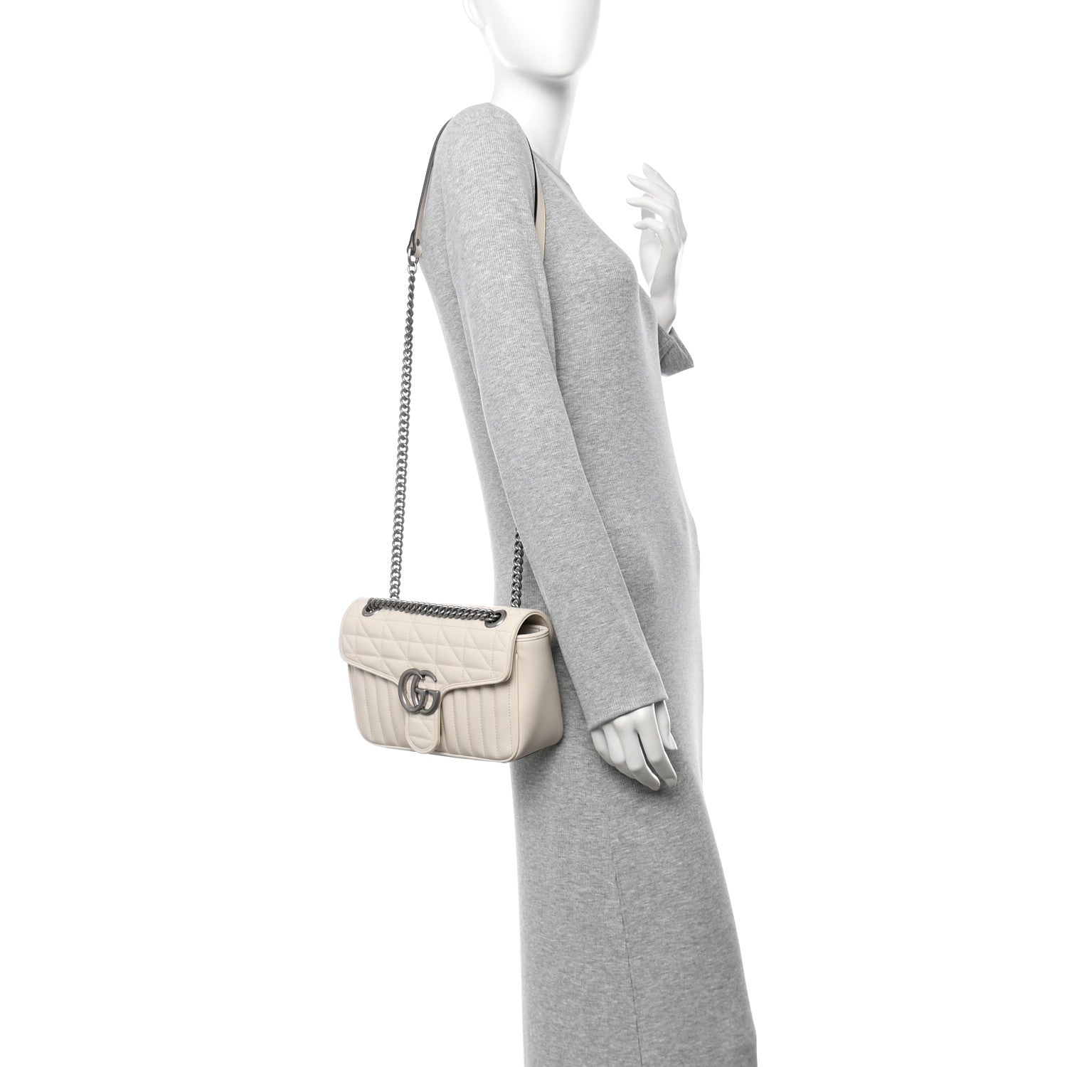 Gucci Calfskin Matelasse Aria Small GG Marmont Shoulder Bag Mystic White 2 of 10