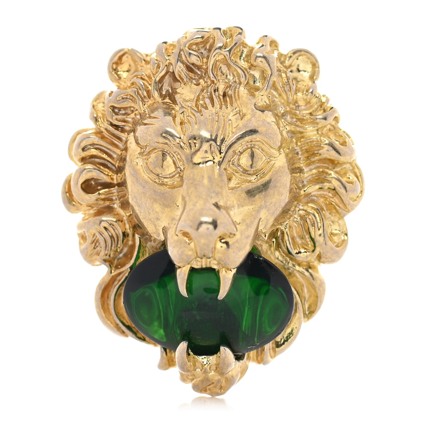 Metal Crystal Lion Head Ring 6.75 Green Aged Gold