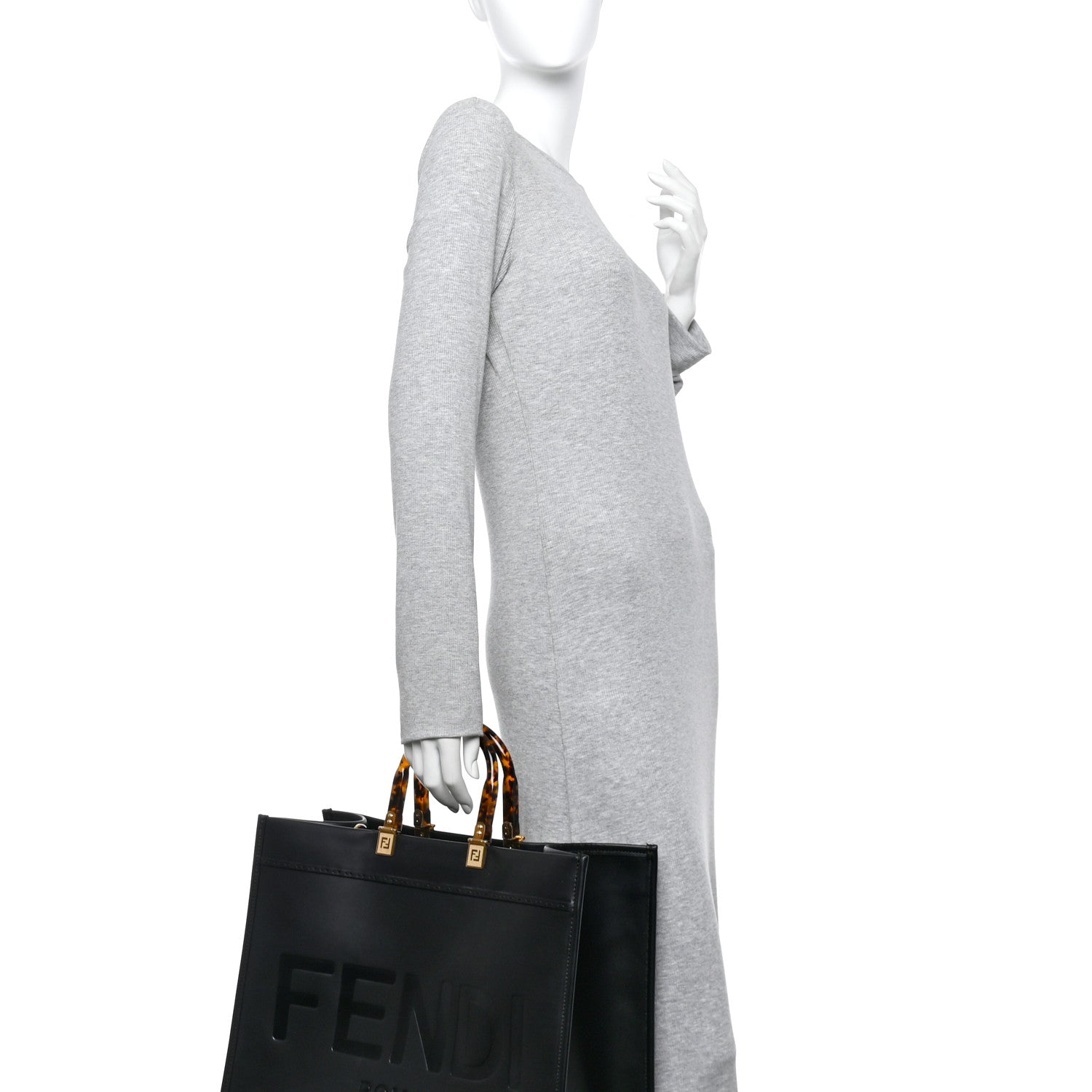 Fendi Vitello King Plexiglass Large Fendi Sunshine Shopper Tote Black 2 of 11