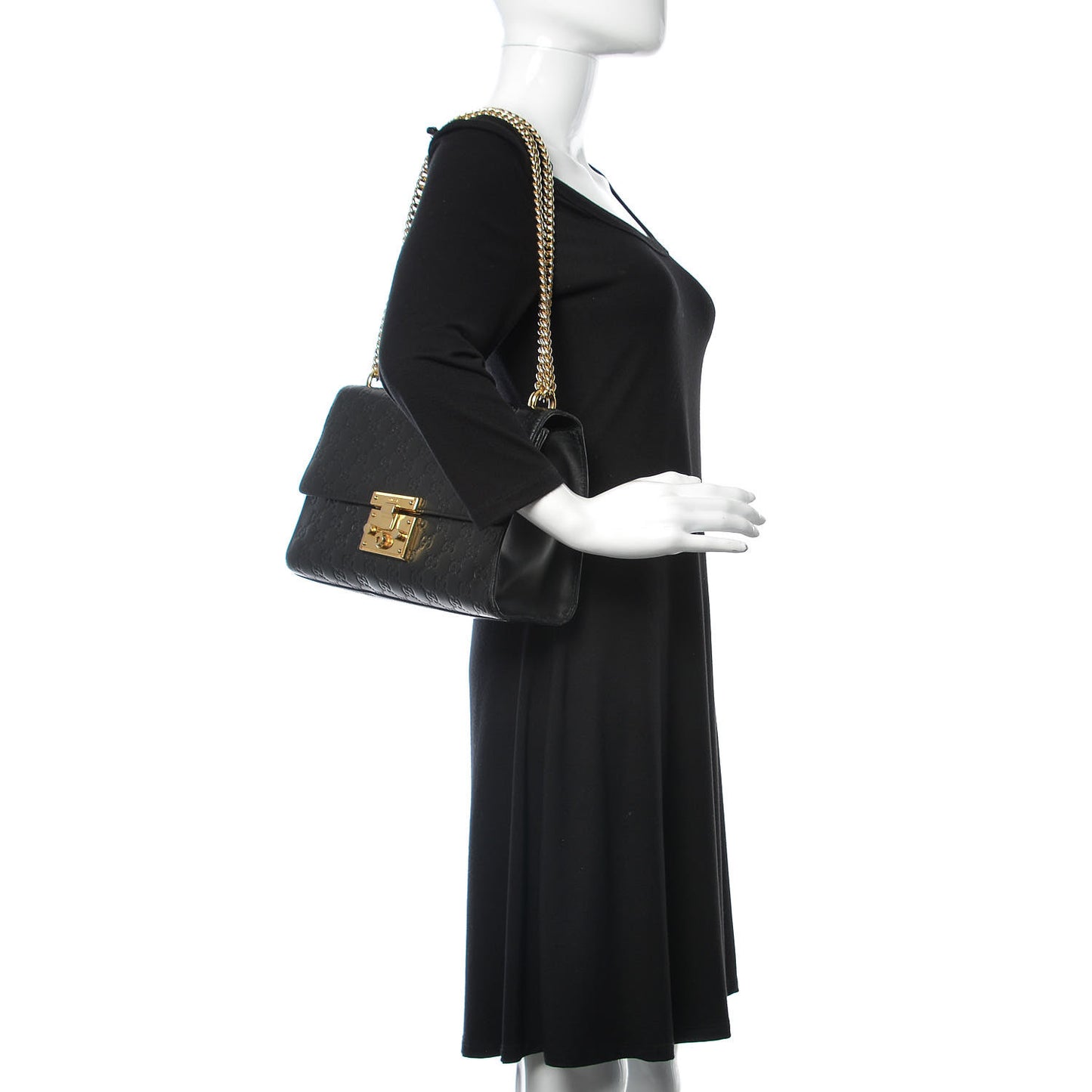 Guccissima Medium Padlock Shoulder Bag Black