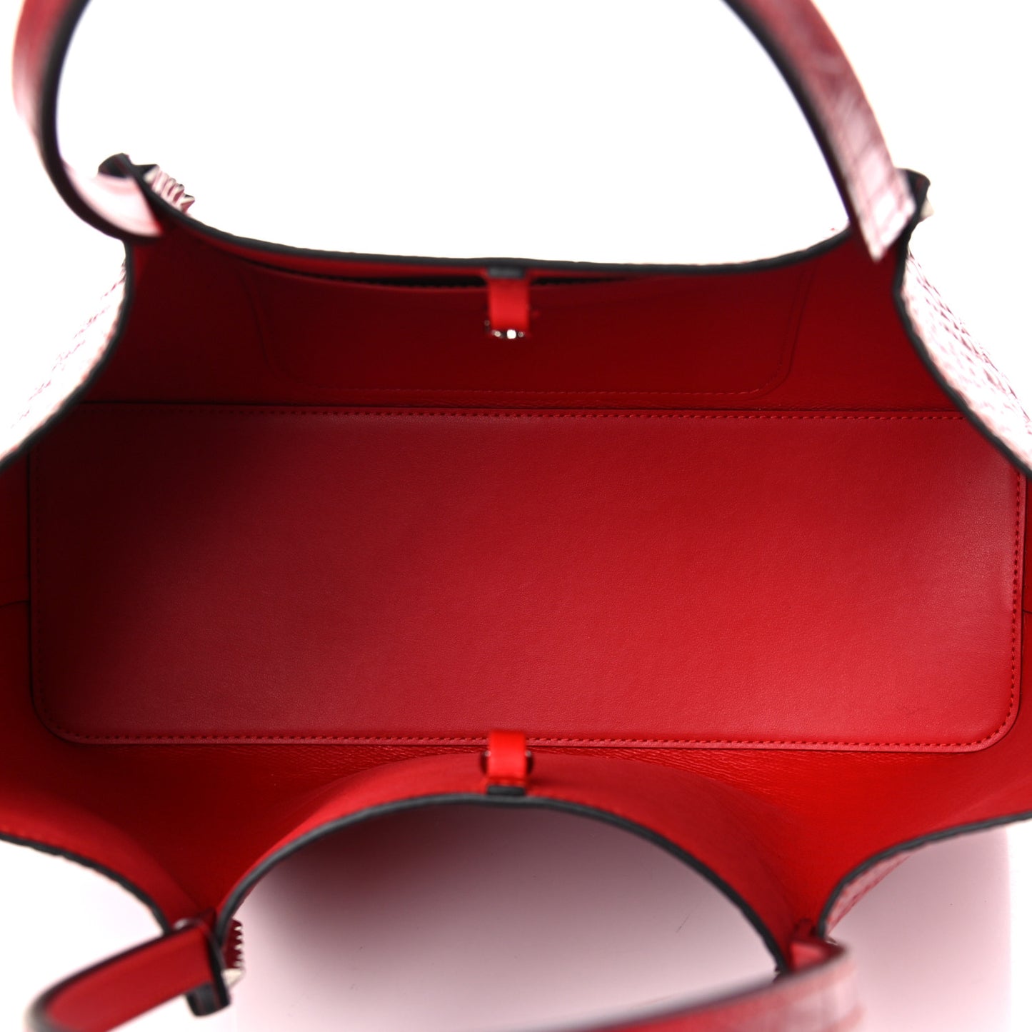 Crocodile Embossed Calfskin Spiked Small Cabarock Shopper Tote Red