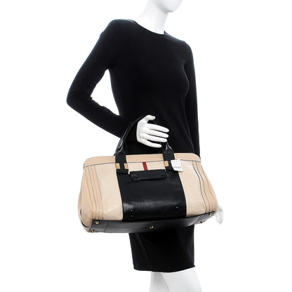 Chloe Ostrich Crocodile Embossed Large Alice Satchel Beige Black 2 of 9
