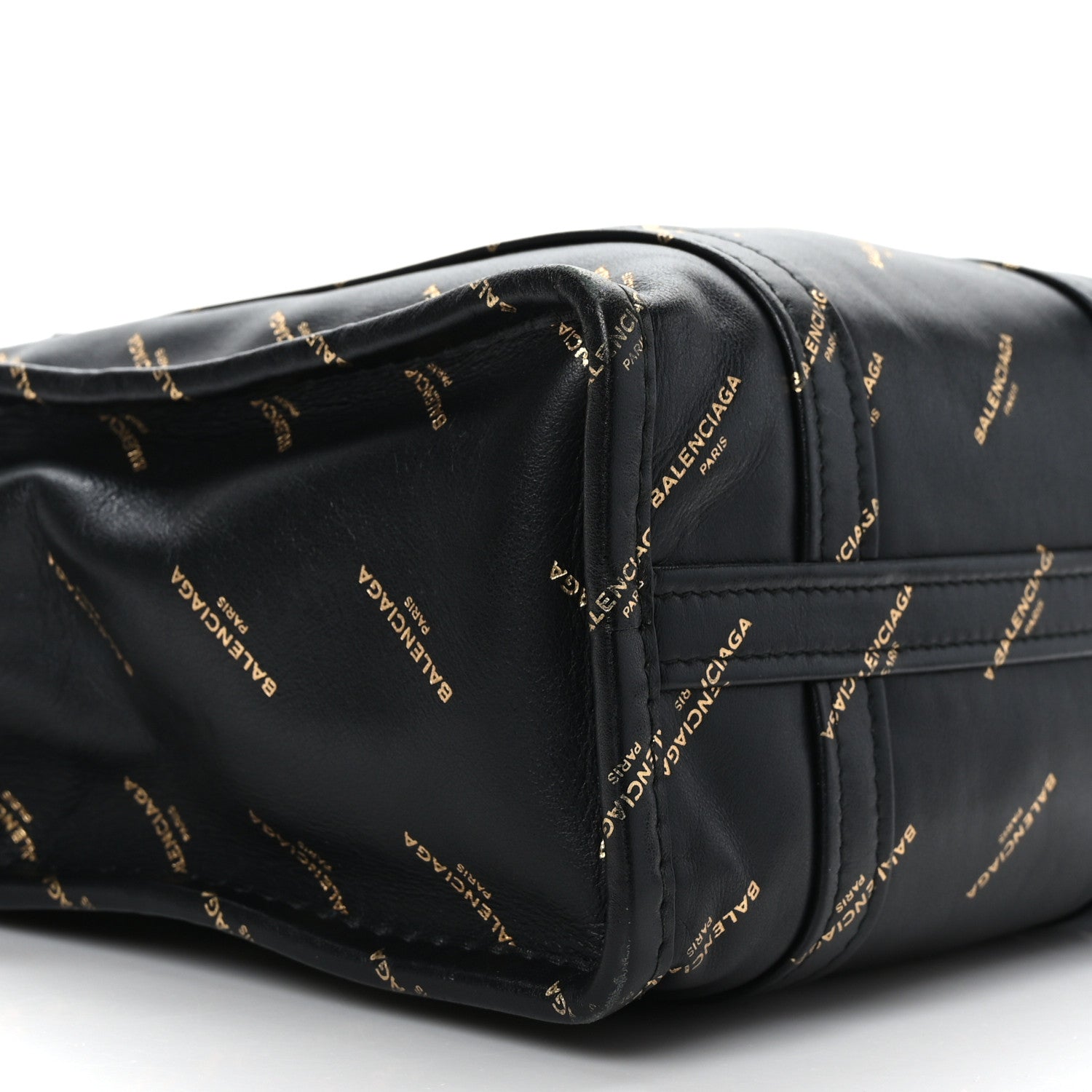 Balenciaga Calfskin Allover Logo XS Bazar Shopper Tote Black Gold 8 of 9