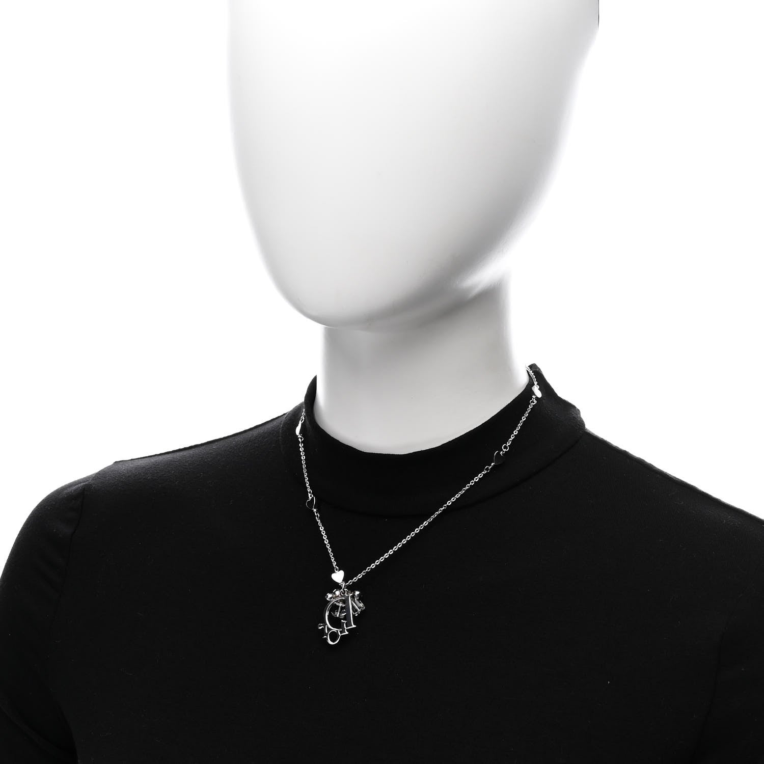 Christian Dior Metal Lily Charm Necklace Silver 2 of 5