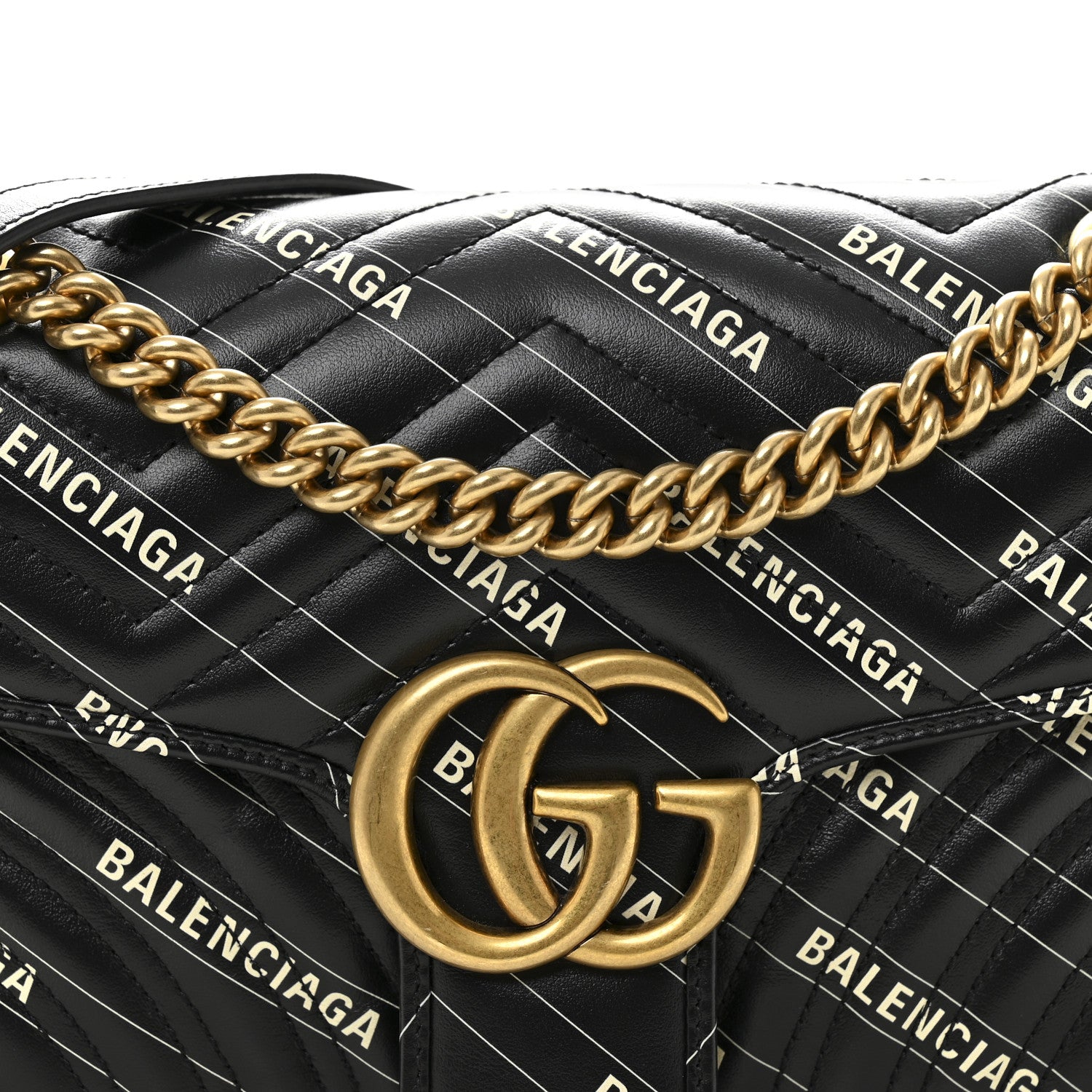 Gucci X BALENCIAGA Calfskin Matelasse Logo Print Small GG Marmont Shoulder Bag Black 8 of 10