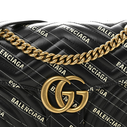 Gucci X BALENCIAGA Calfskin Matelasse Logo Print Small GG Marmont Shoulder Bag Black 8 of 10