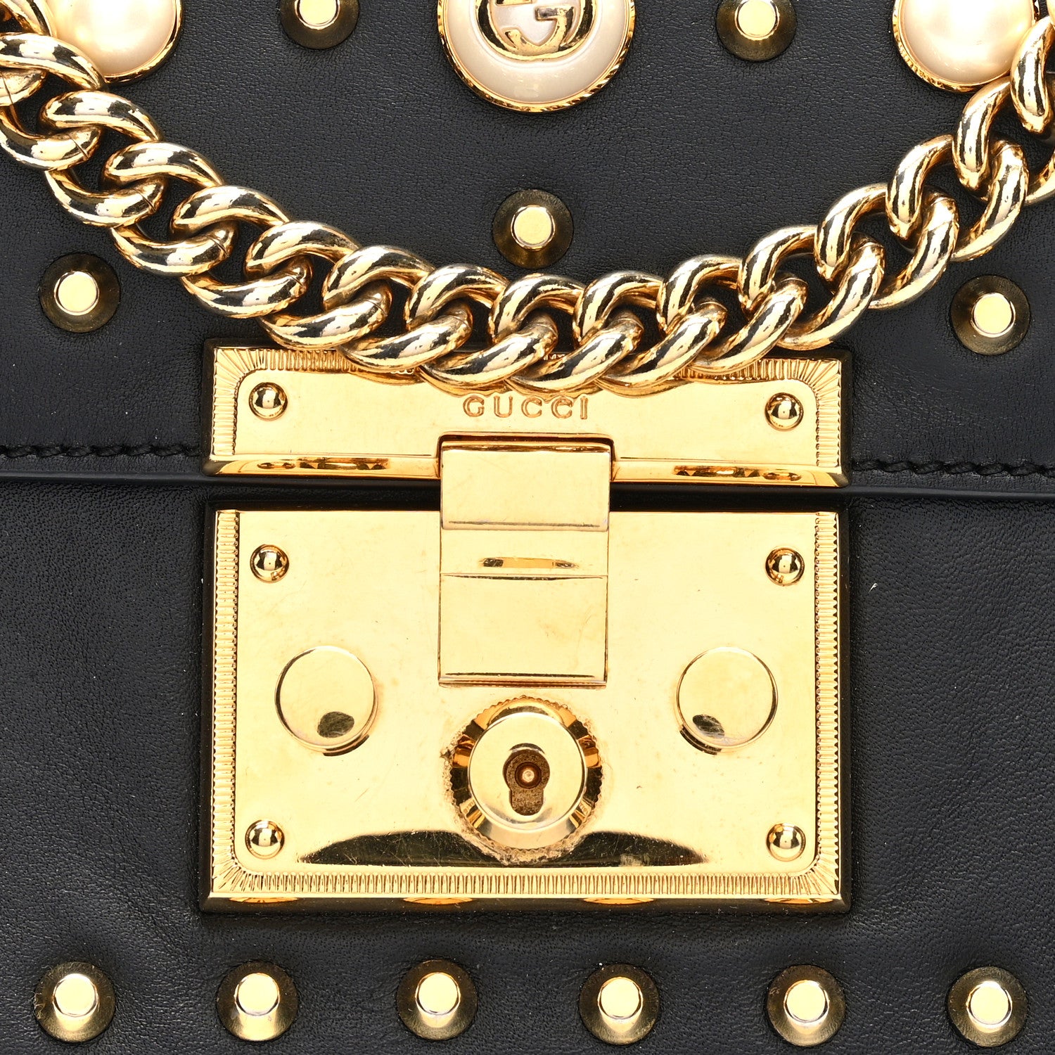 Gucci Calfskin Studded Small Padlock Shoulder Bag Black 8 of 10