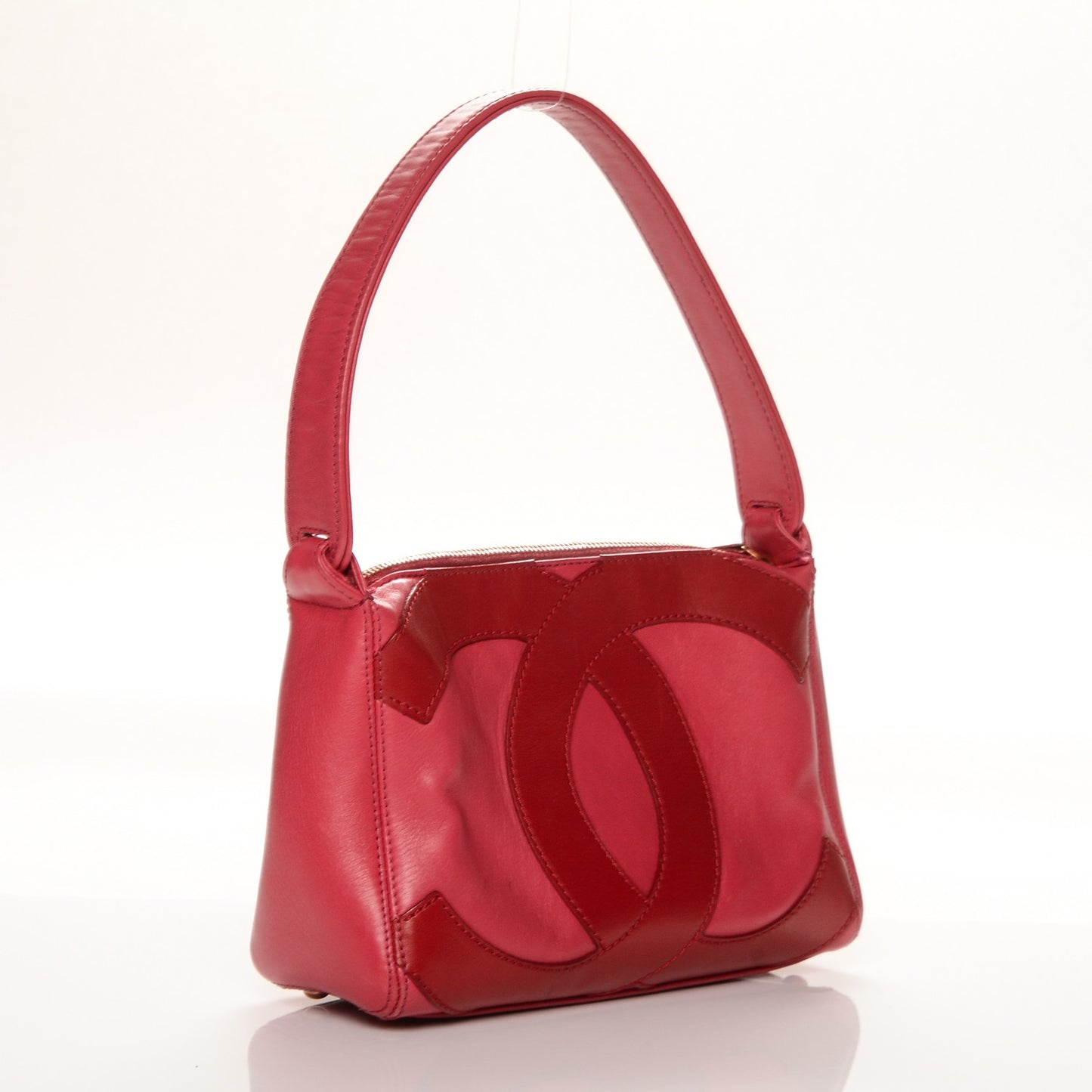 Lambskin CC Stitched Small Shoulder Bag Red Pink