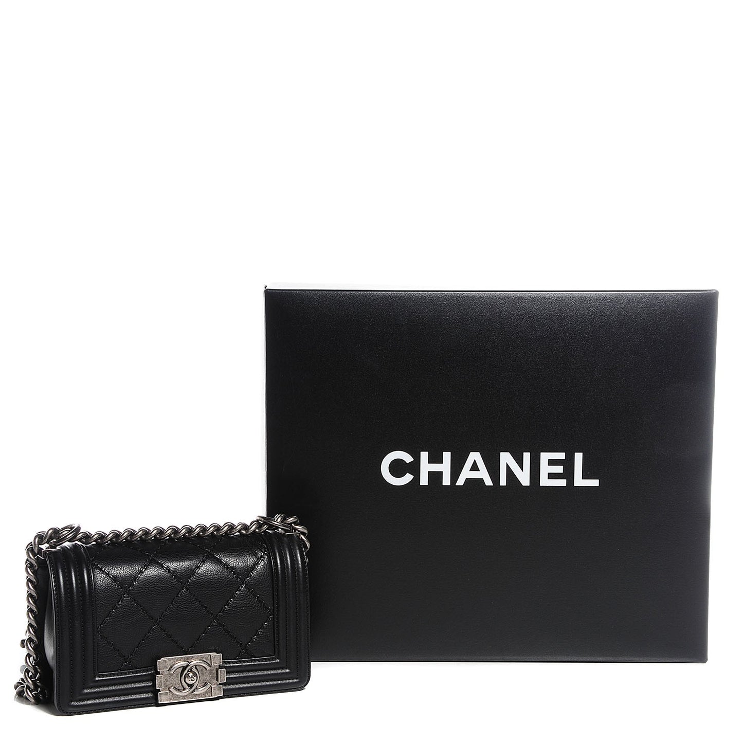 Calfskin Double Stitch Small Boy Flap Black