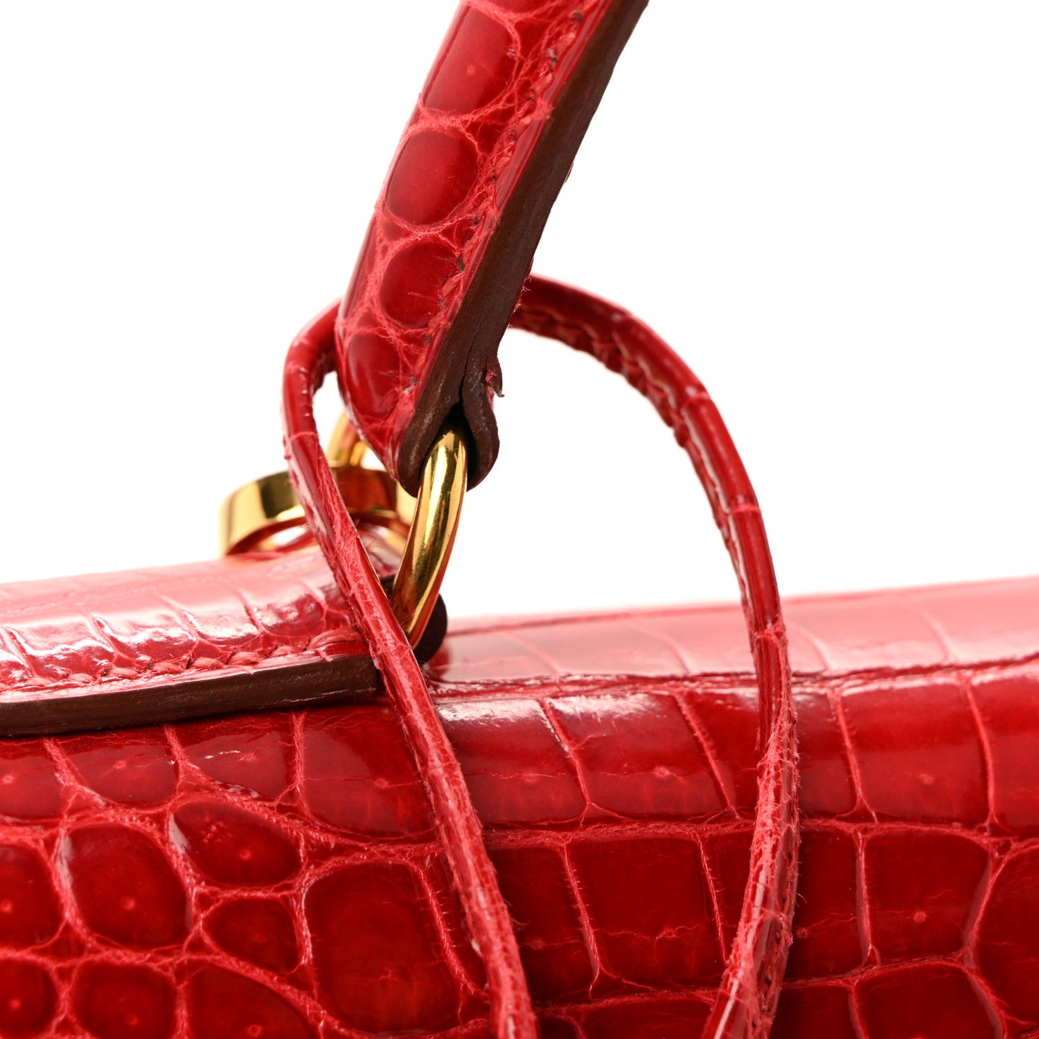 Hermes Shiny Porosus Crocodile Kelly Sellier 28 Rouge Vif 14 of 17
