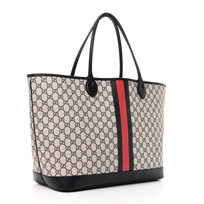 Gucci GG Supreme Monogram Textured Dollar Calfskin Web Large Ophidia Tote Beige Blue 4 of 11