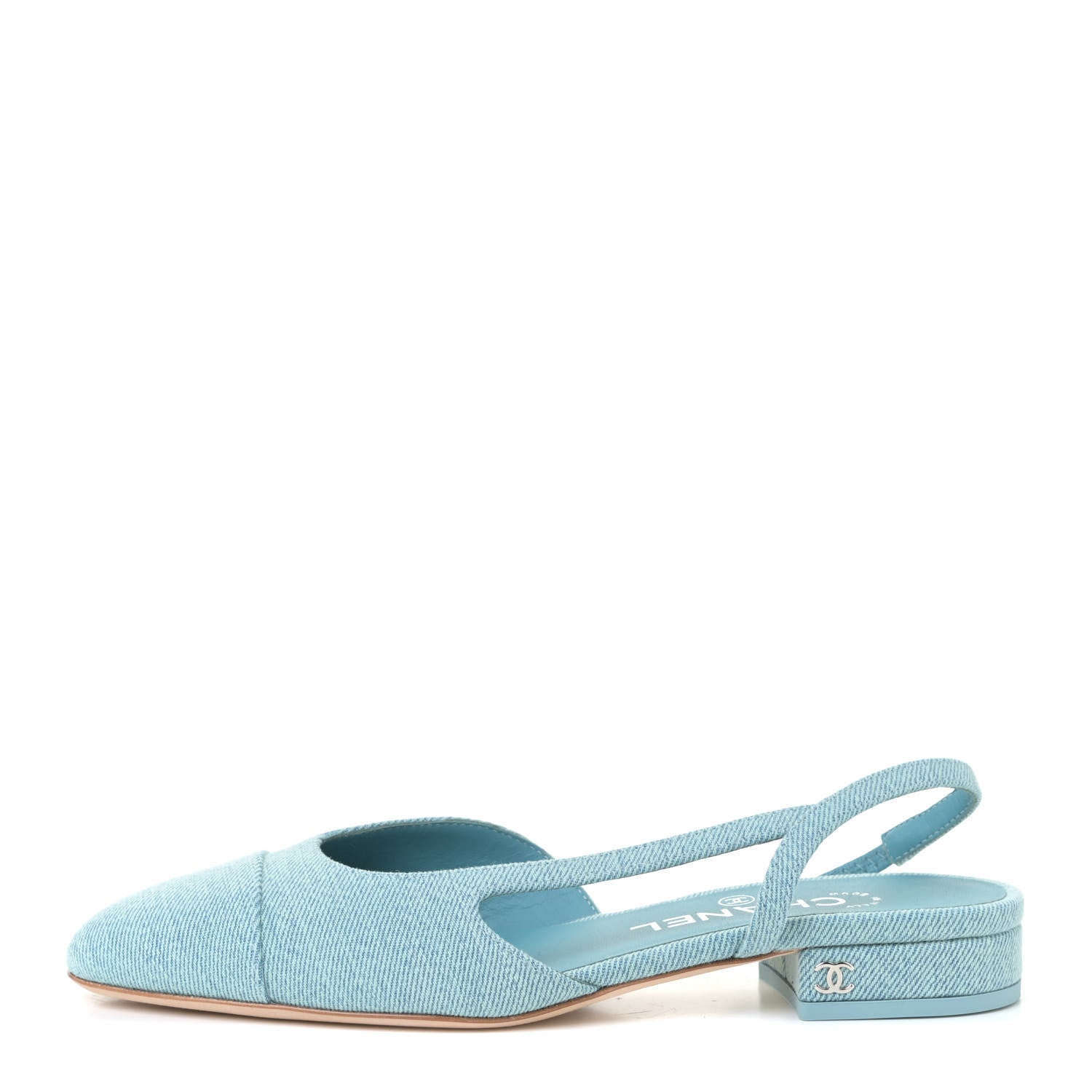 Chanel Denim Cap Toe CC Slingback Flats 36 Blue 1 of 12