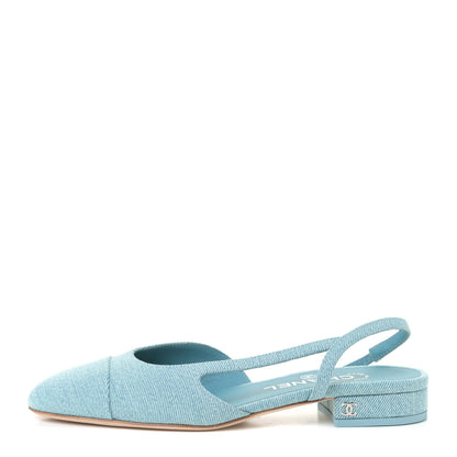 Chanel Denim Cap Toe CC Slingback Flats 36 Blue 1 of 12