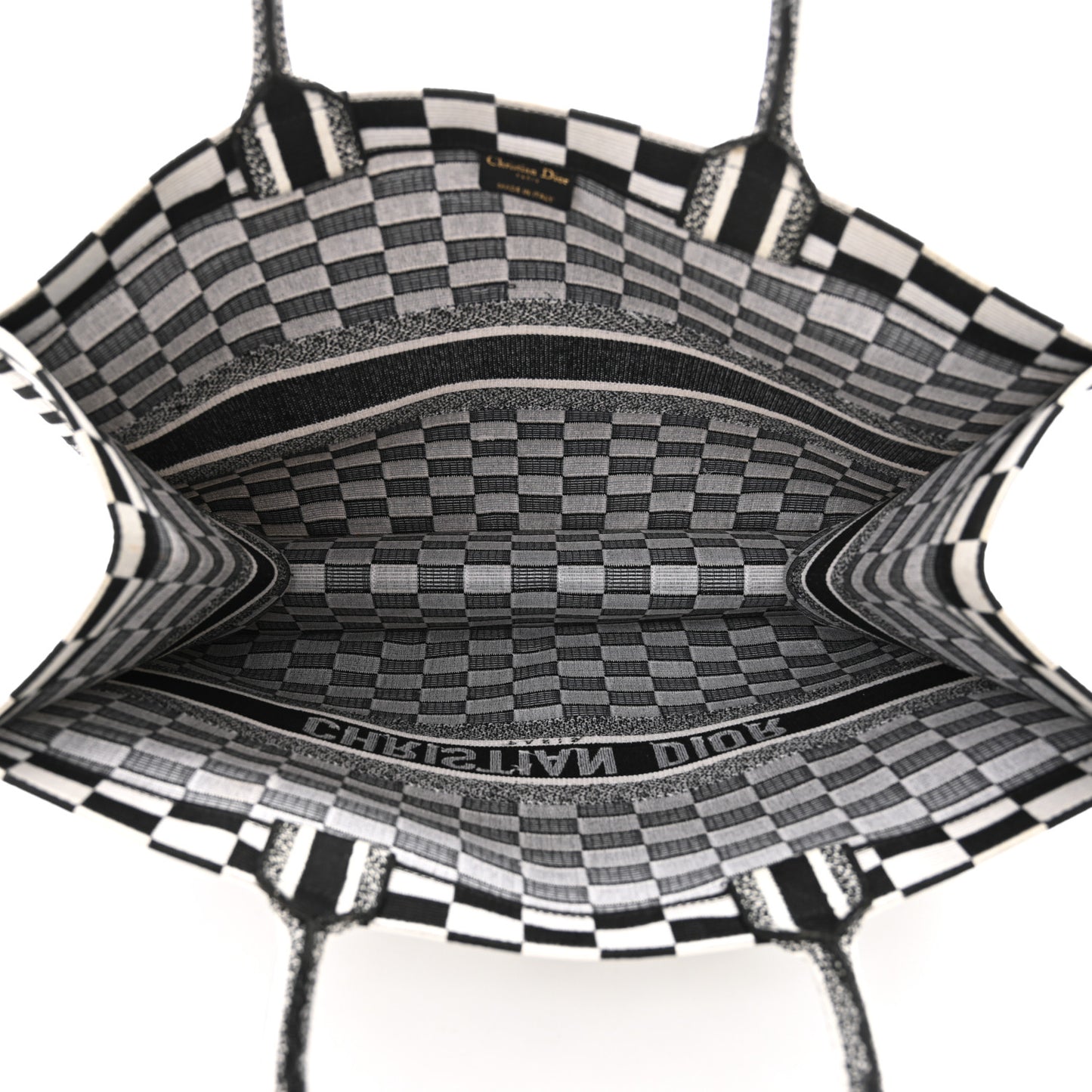 Canvas Embroidered Checkered Book Tote Black White