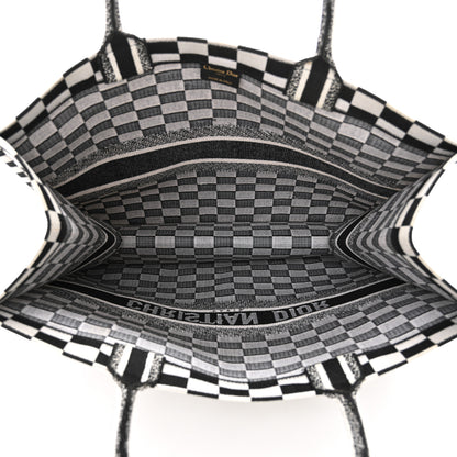 Christian Dior Canvas Embroidered Checkered Book Tote Black White 5 of 13