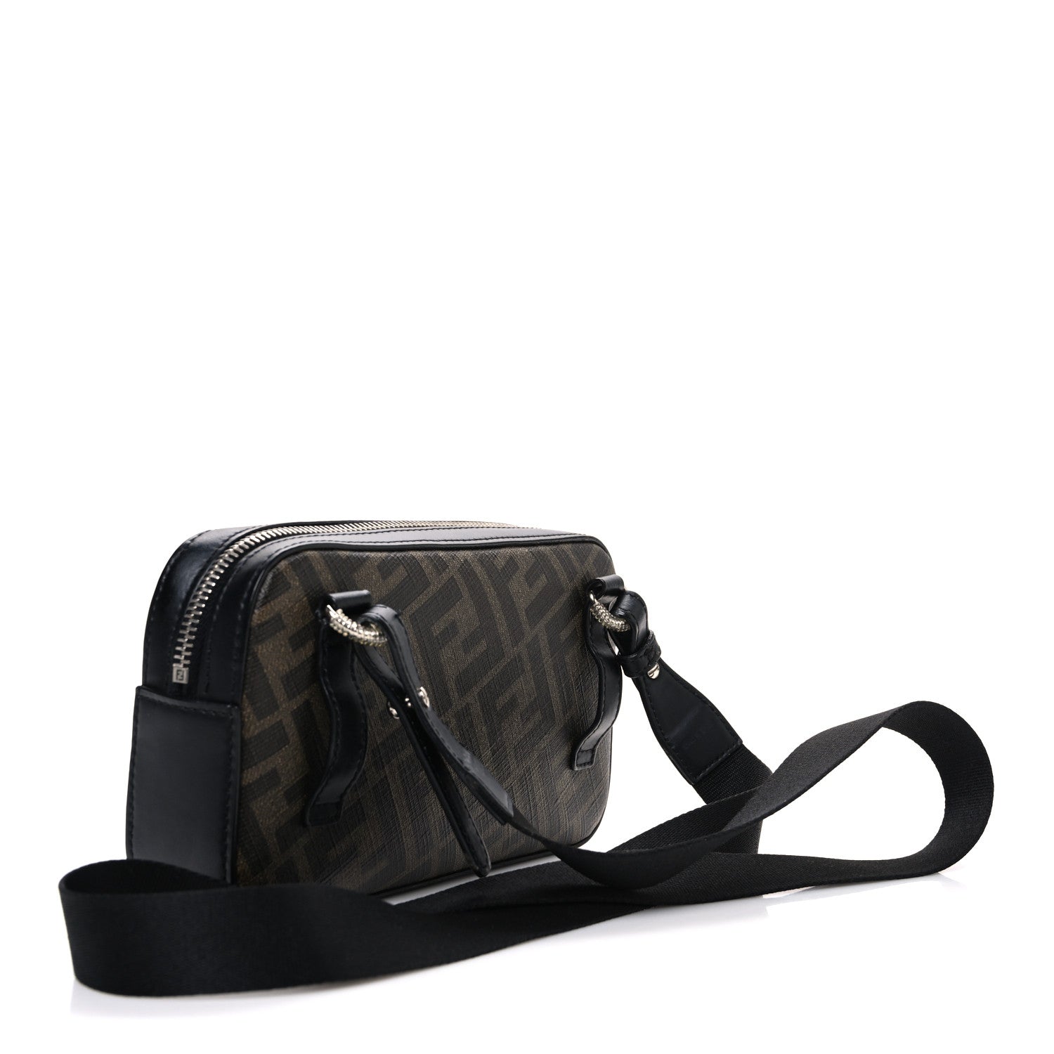 Fendi Glazed Fabric Vitello Liberty FF 1974 Diagonal Small Camera Case Tobacco Rosso Black 3 of 10