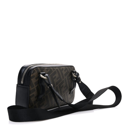 Fendi Glazed Fabric Vitello Liberty FF 1974 Diagonal Small Camera Case Tobacco Rosso Black 3 of 10