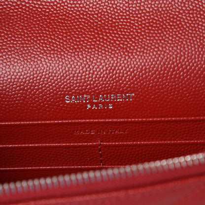 Saint Laurent Grain De Poudre Matelasse Chevron Monogram Envelope Chain Wallet New Red 6 of 9