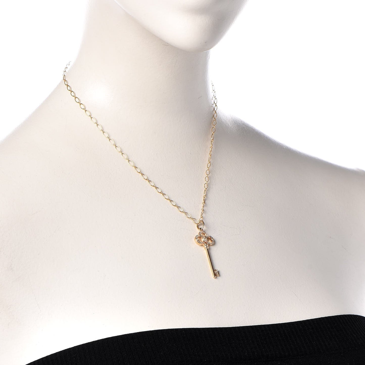 18K Yellow Gold Diamond Crown Key Pendant Link Chain Necklace