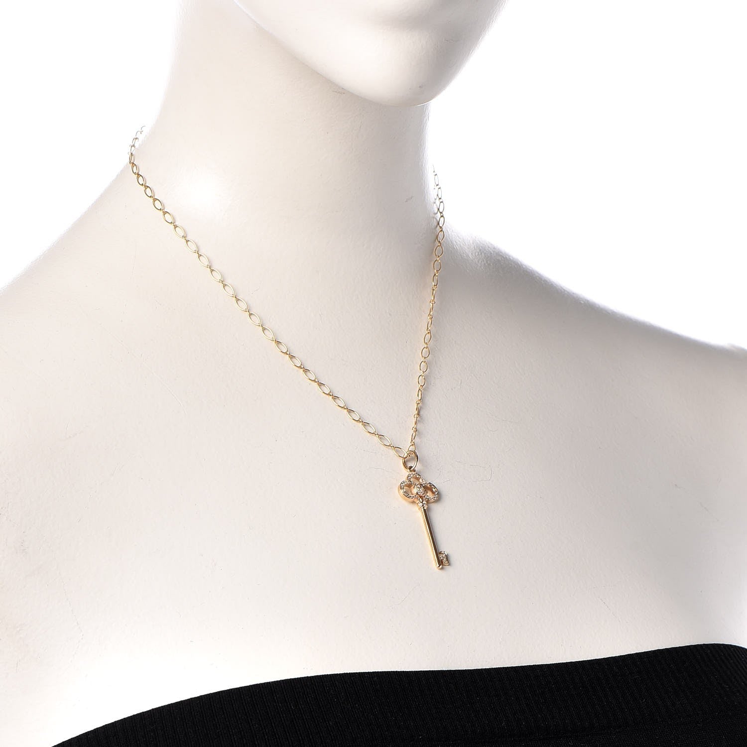 Tiffany 18K Yellow Gold Diamond Crown Key Pendant Link Chain Necklace 2 of 6
