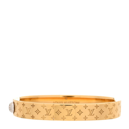 Louis Vuitton Brass Crystal Monogram Nanogram Strass Cuff S Gold 1 of 6
