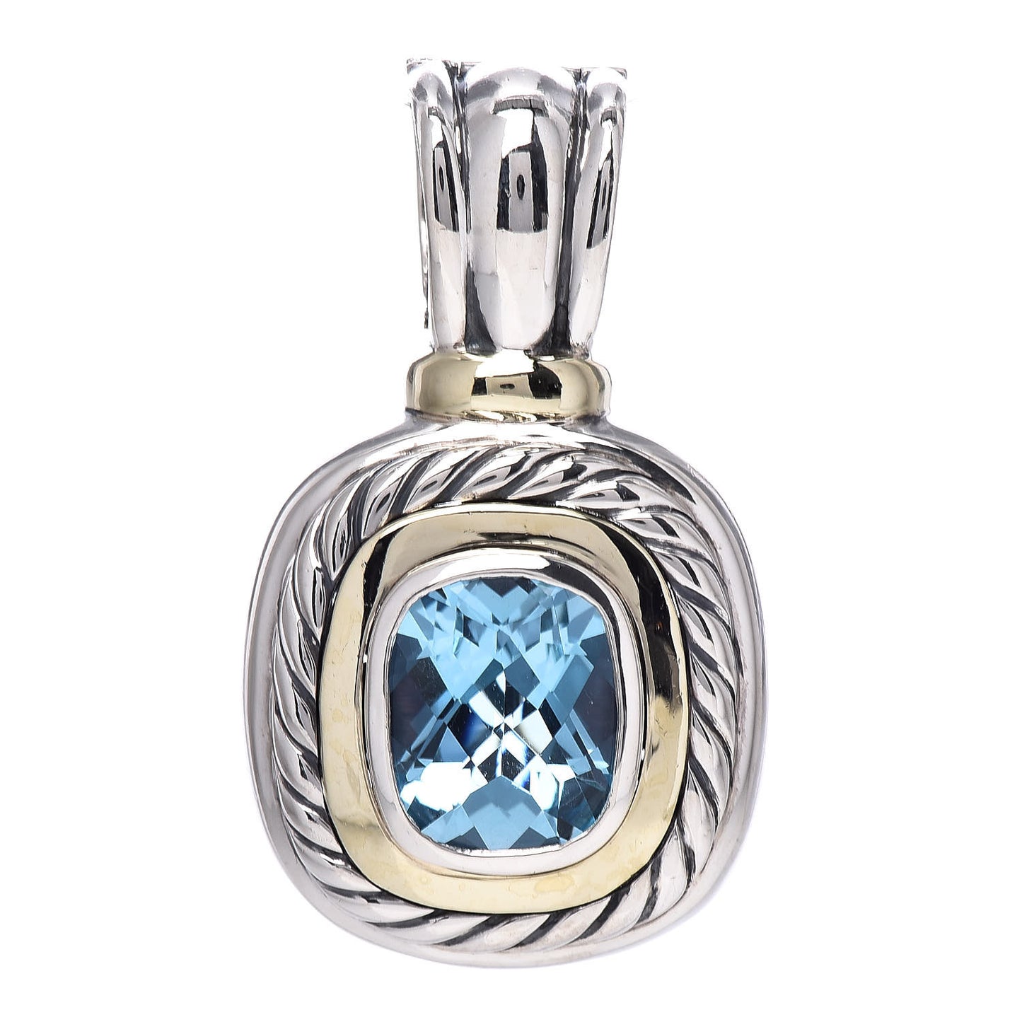 Sterling Silver 14K Yellow Gold Blue Topaz 10mm Albion Enhancer Pendant