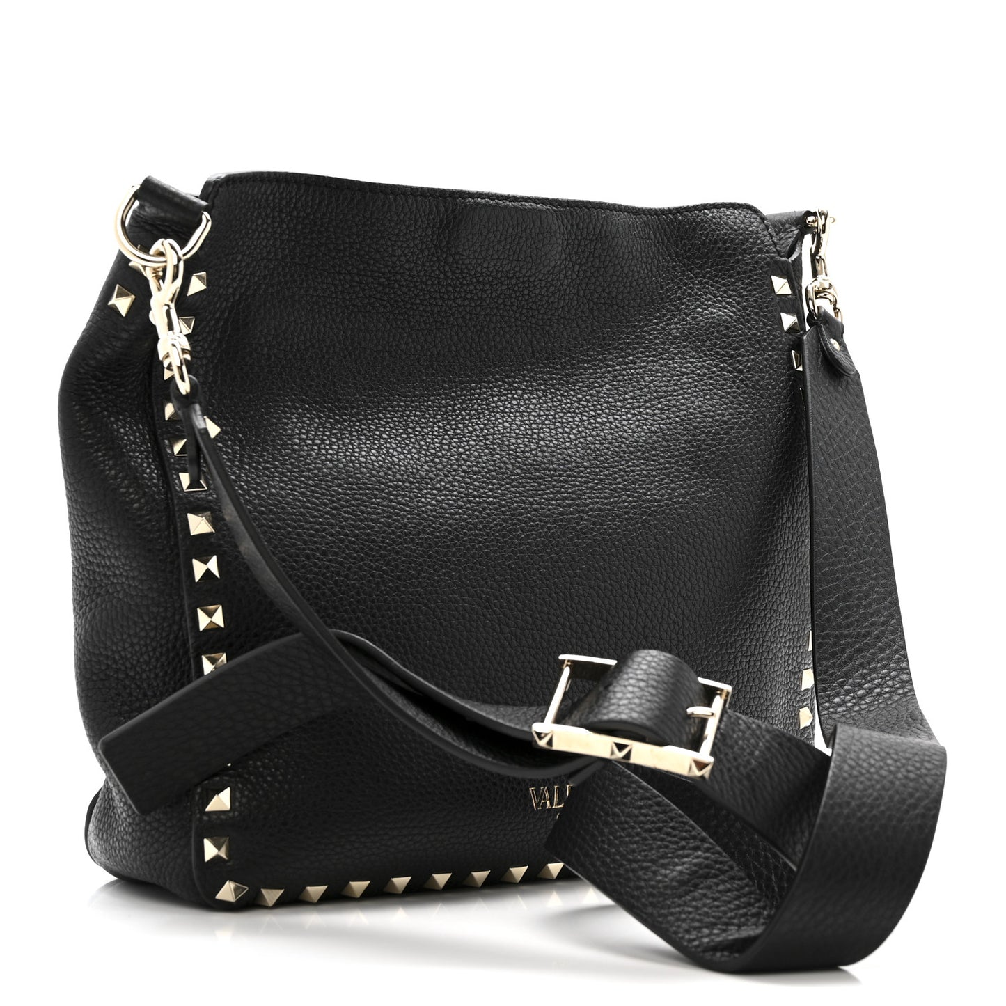 Pebbled Calfskin Small Rockstud Flip-Lock Messenger Bag Black