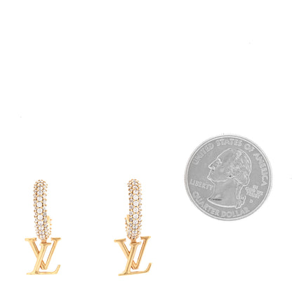 Louis Vuitton Metal Crystal LV Iconic Hoop Earrings Gold 2 of 6