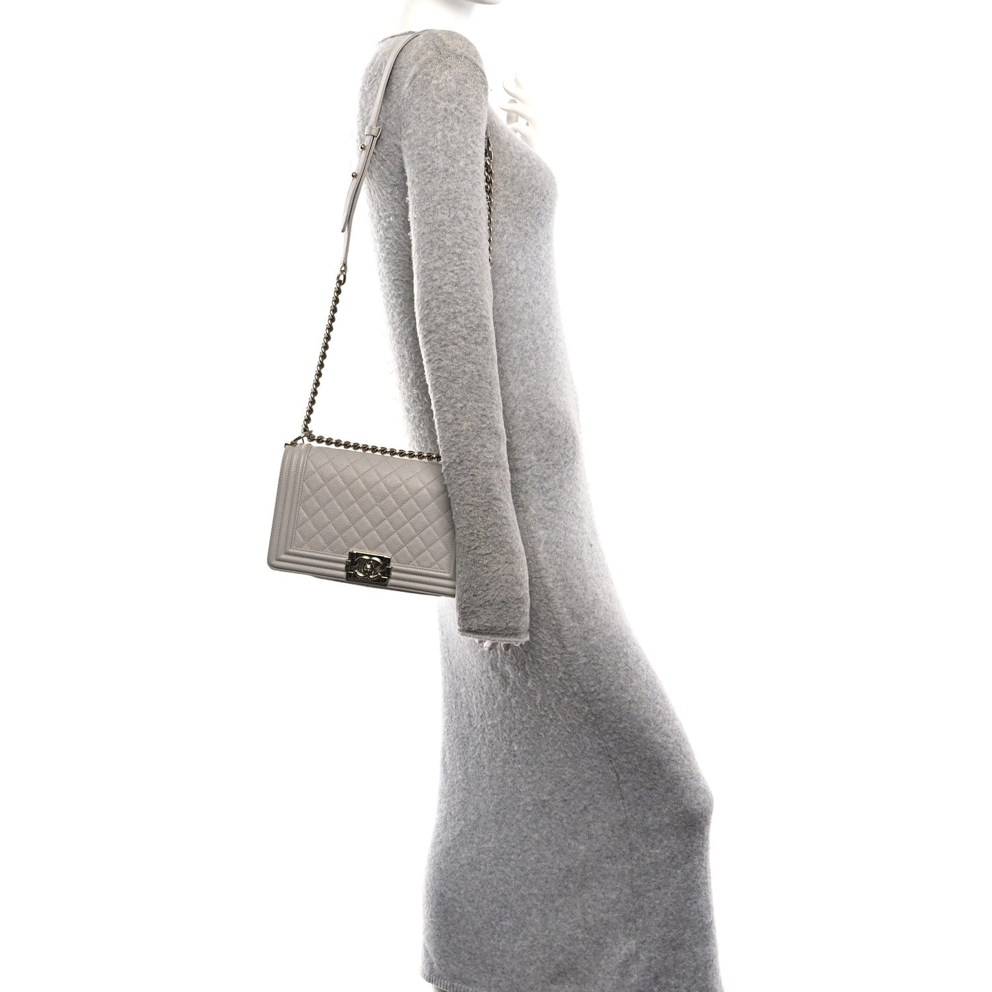 Caviar Quilted Medium Boy Flap Grey