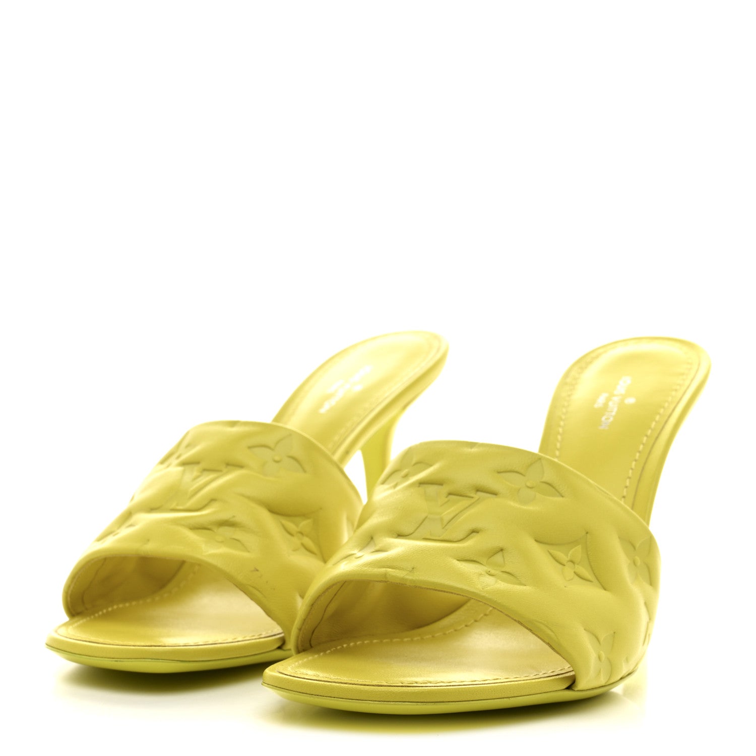 Louis Vuitton Lambskin Embossed Monogram Revival Mules 38 Neon Yellow 4 of 10