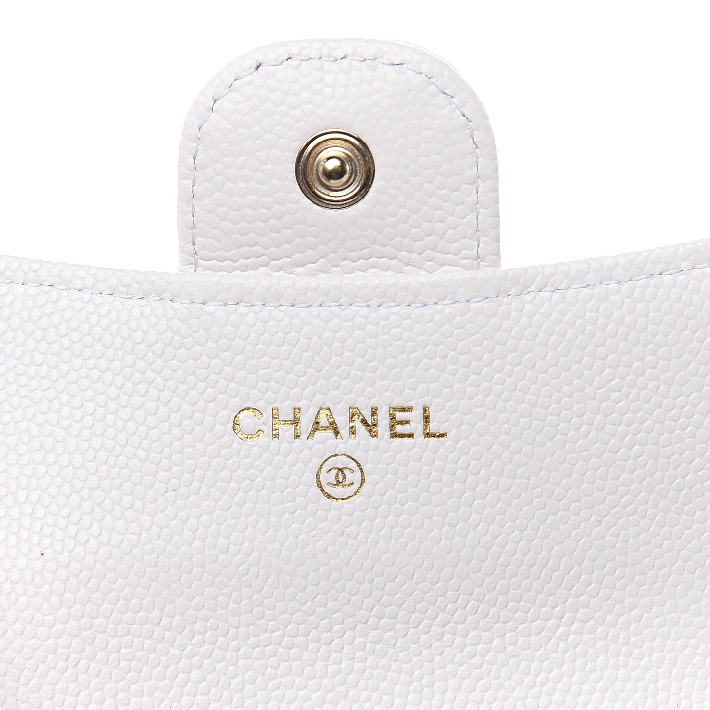 Caviar Quilted Flap Card Holder Wallet White