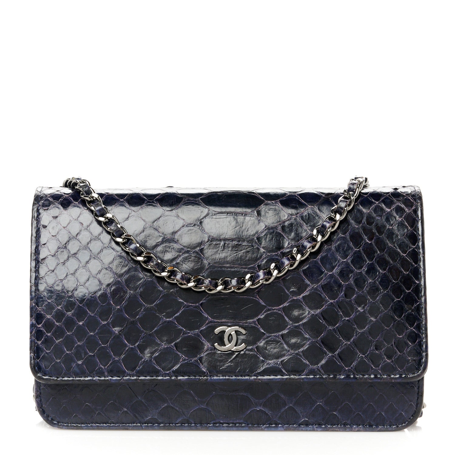 Chanel Snakeskin Wallet On Chain WOC Navy 1 of 12