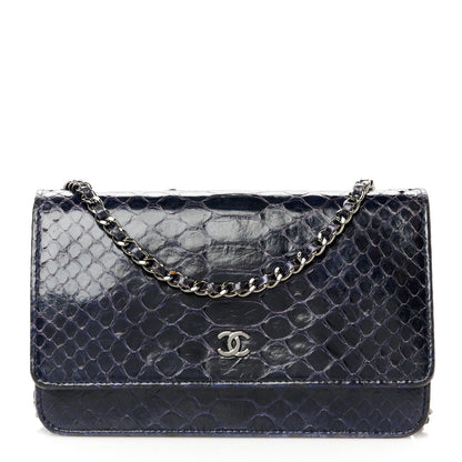 Chanel Snakeskin Wallet On Chain WOC Navy 1 of 12