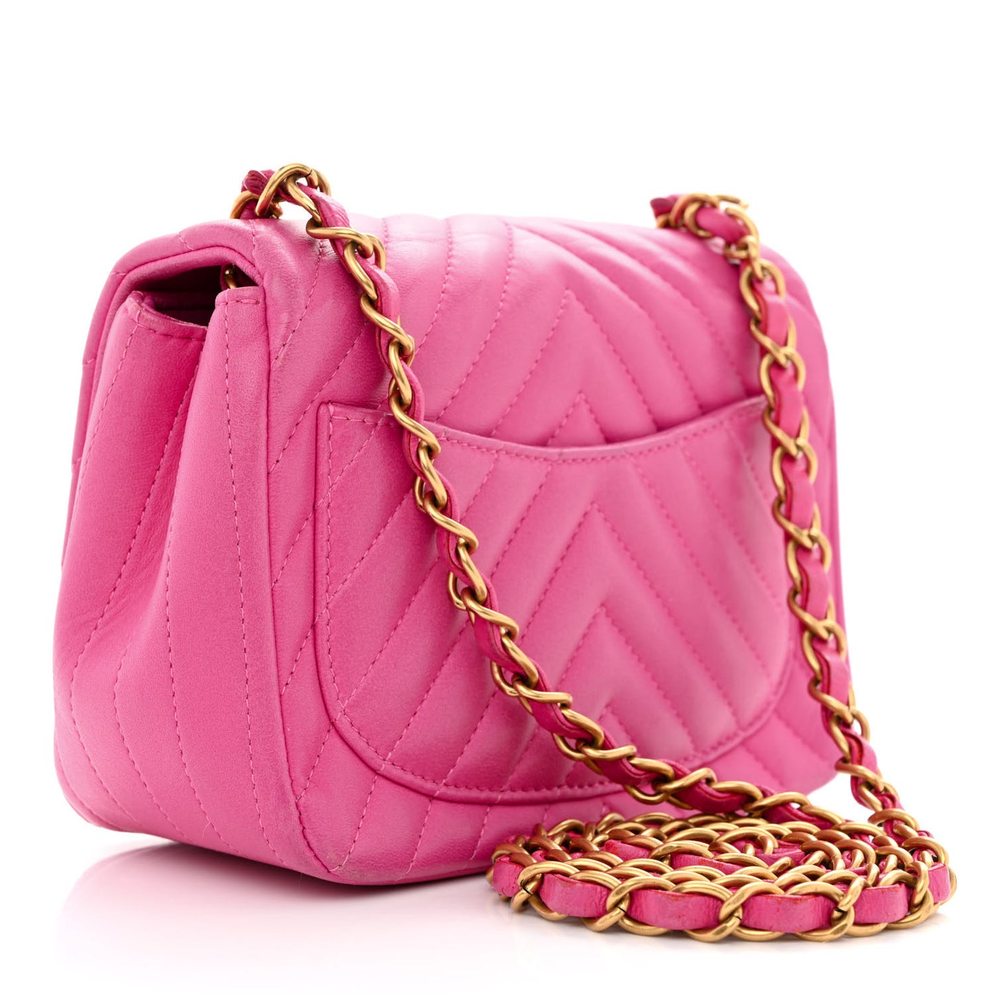Lambskin Chevron Quilted Mini Square Flap Fuchsia