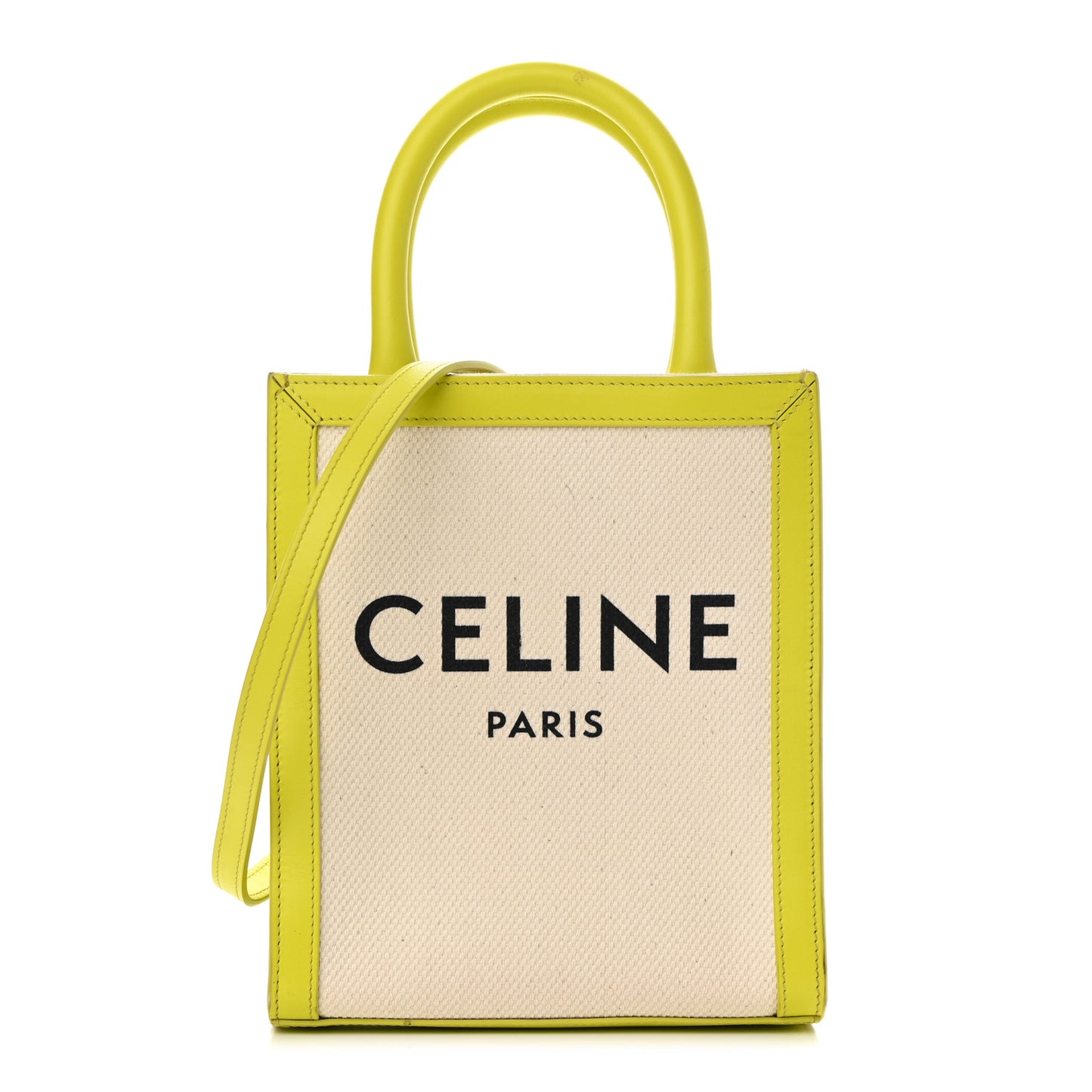 Canvas Calfskin Mini Vertical Cabas Neon Yellow