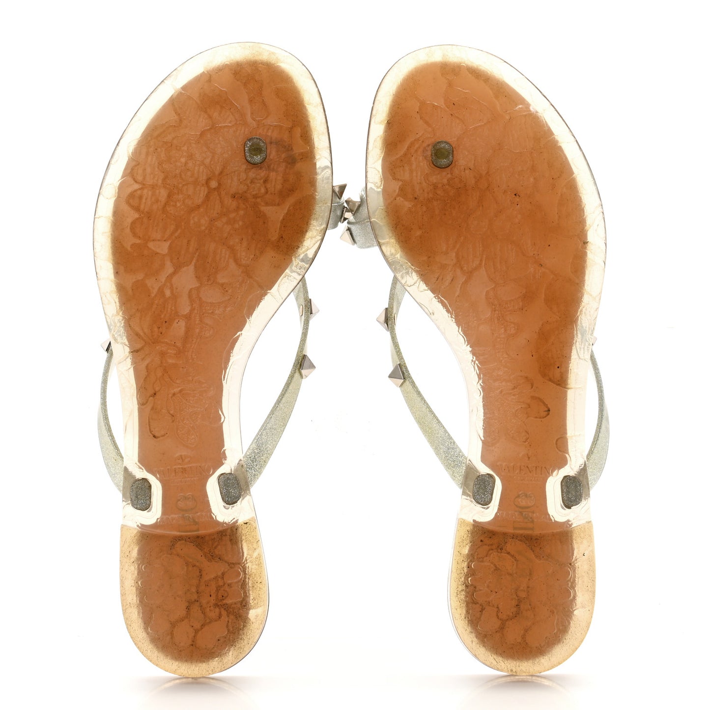 PVC Jelly Glitter Rockstud Bow Thong Sandals 39 Silver