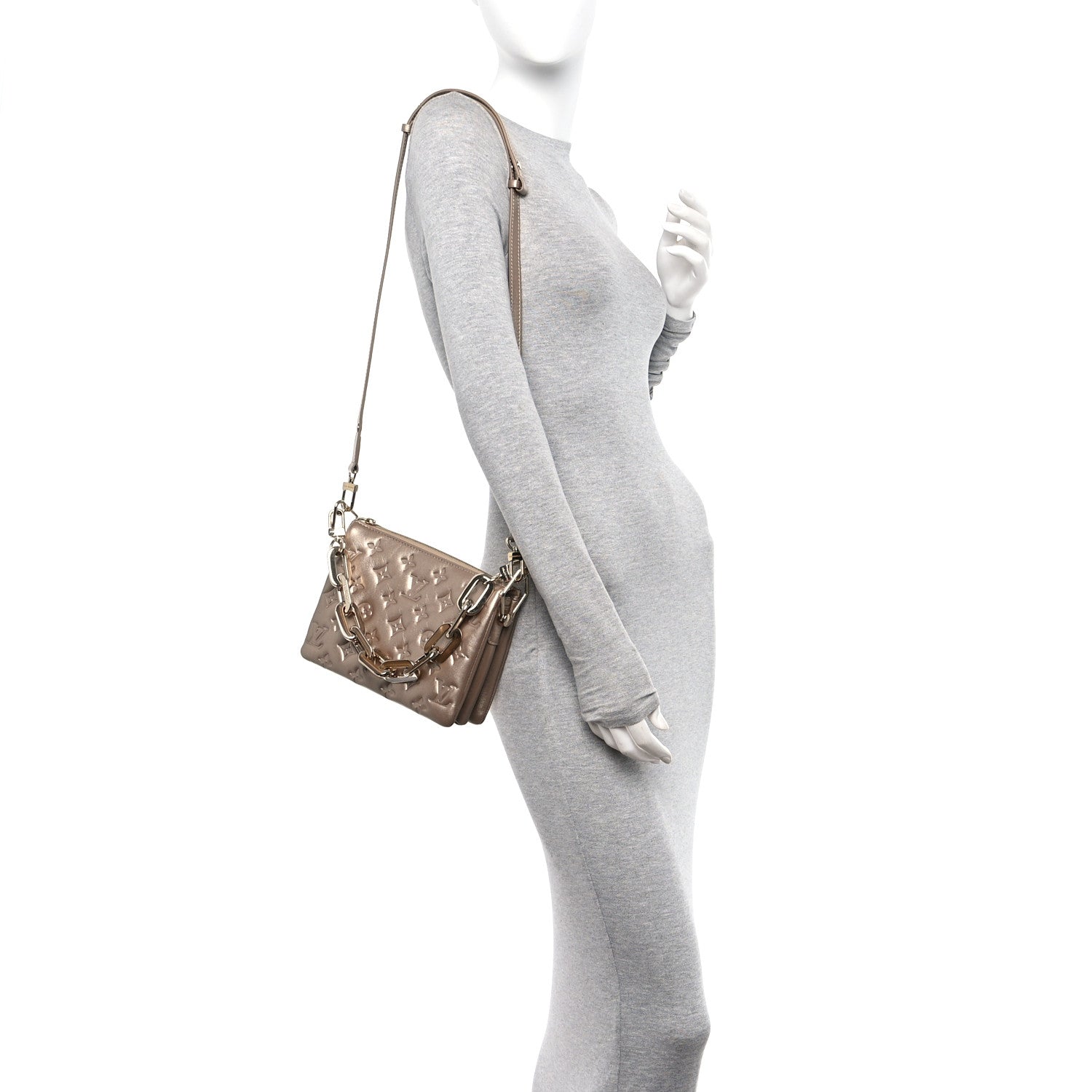 Louis Vuitton Metallic Lambskin Embossed Monogram Coussin BB Light Gold 2 of 12