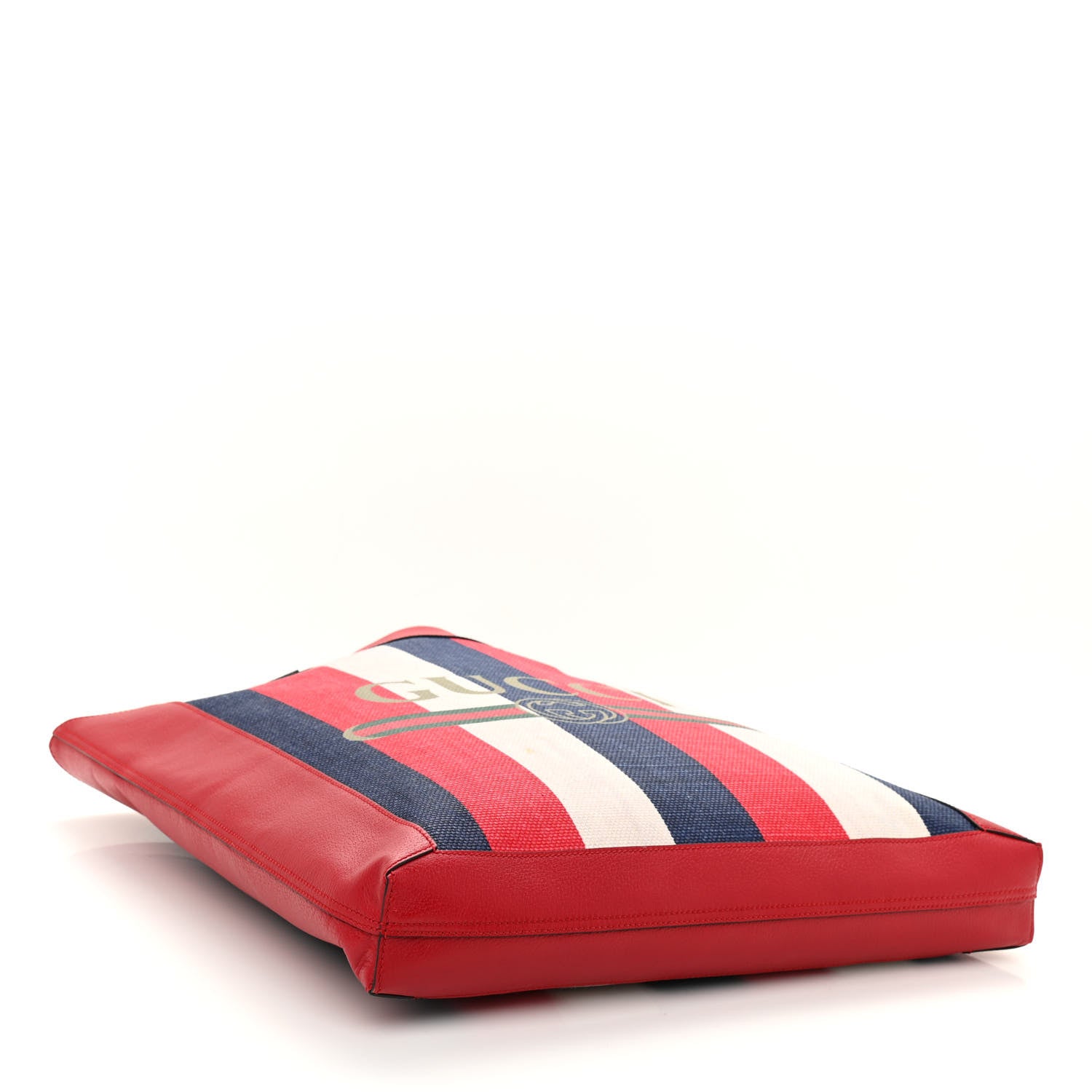 Gucci Canvas Calfskin Sylvie Stripe Logo Mens Tote Red White Blue 4 of 10