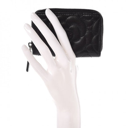 Chanel Lambskin Camellia Zip Around Coin Purse Wallet Black 2 of 8