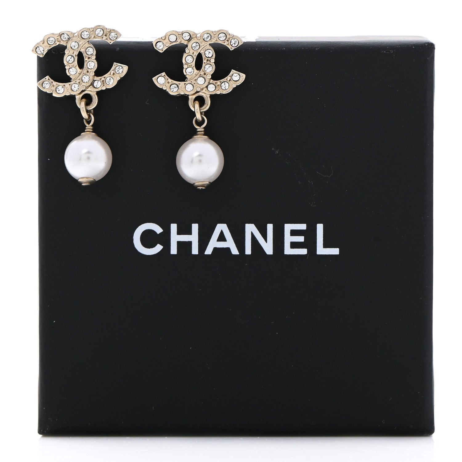 Chanel Crystal Pearl CC Drop Earrings Gold 5 of 5