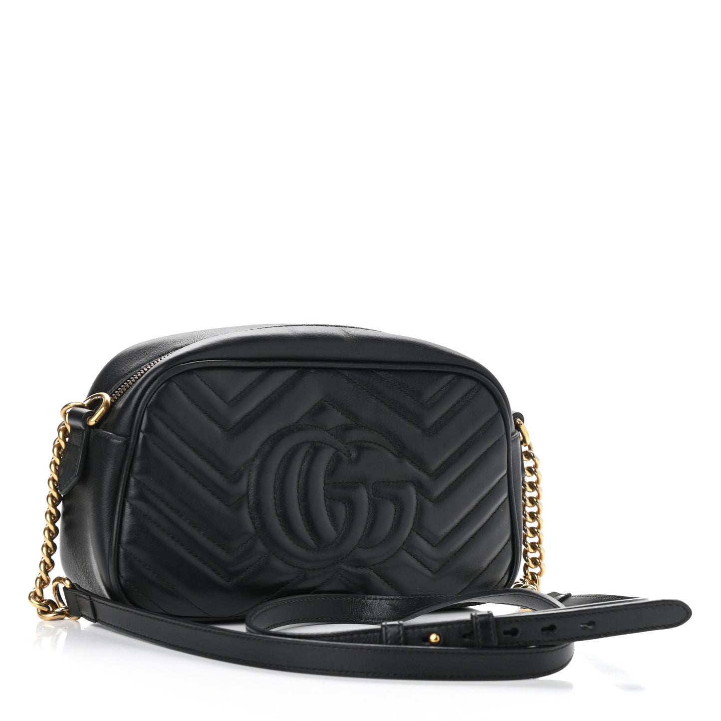 Calfskin Matelasse Small GG Marmont Chain Shoulder Bag Black