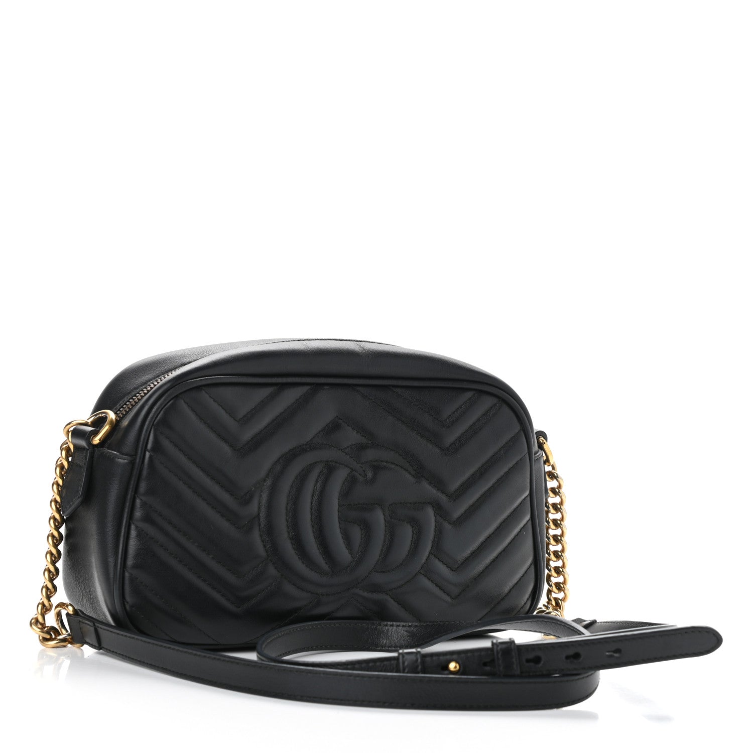 Gucci Calfskin Matelasse Small GG Marmont Chain Shoulder Bag Black 3 of 15
