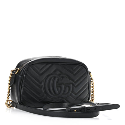 Gucci Calfskin Matelasse Small GG Marmont Chain Shoulder Bag Black 3 of 15