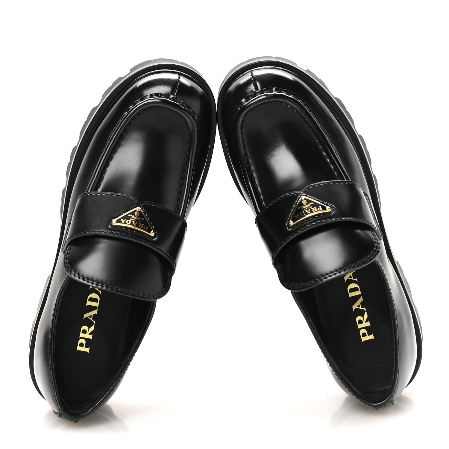 Prada Spazzolato Metal Triangle Logo 50mm Loafers 37 Black 2 of 8