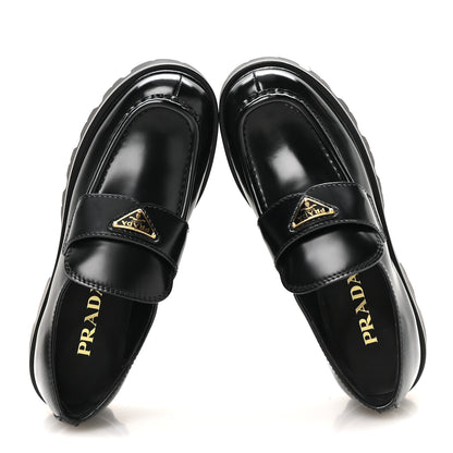 Prada Spazzolato Metal Triangle Logo 50mm Loafers 37 Black 2 of 8
